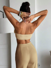 Firerie 2pcs White 3D Floral Bandeau Top & Pants Set, Elegant Office & Casual Wear, Autumn & Winter
